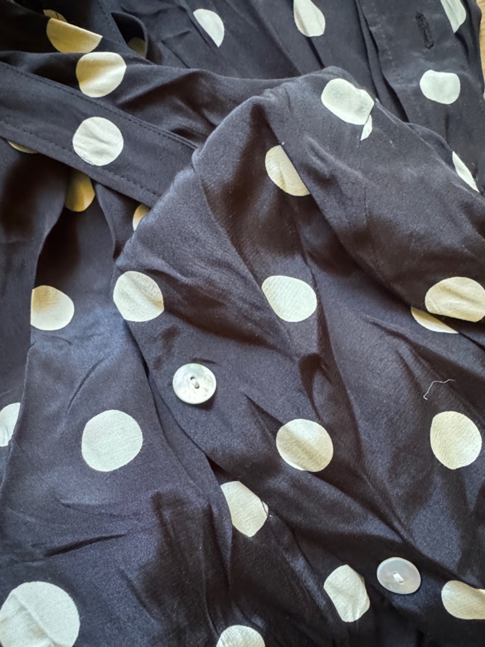 Doen Aubrey Silk Polka Dot V Neck Button Pleated Mini Dress Solstice Sky - Picture 5 of 5